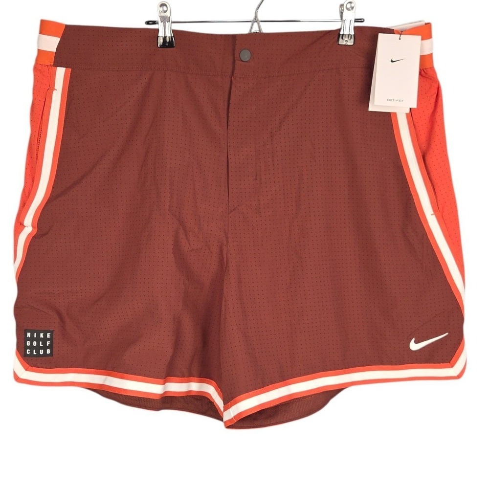 Nike Golf Club Shorts Mens XXL Brown Orange 7" Dri-FIT Mesh Snap Drawstring NWT